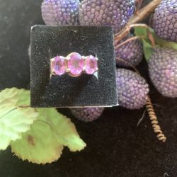 Vintage Amethyst 3 Stone Sterling Ring