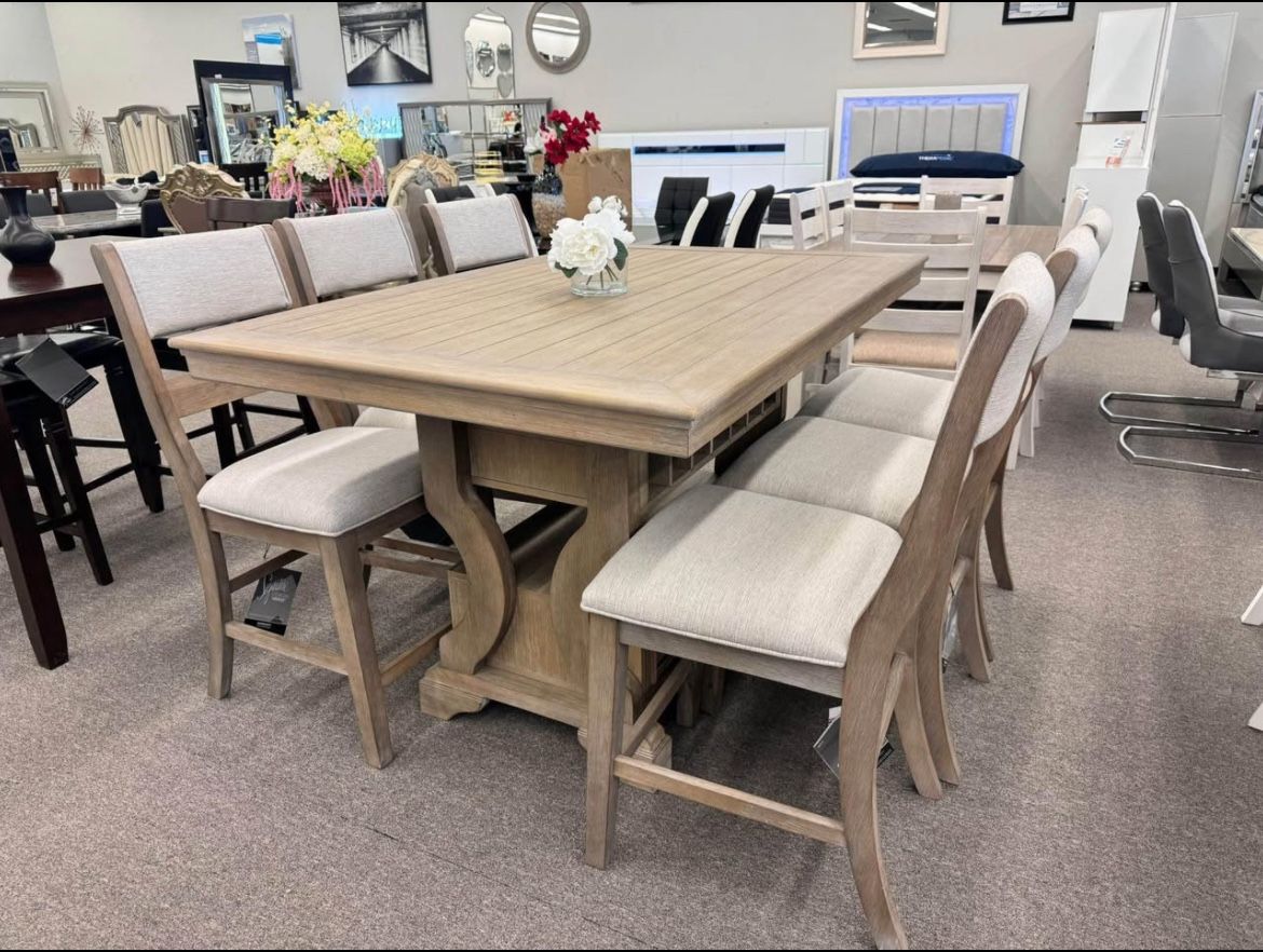 Beautiful Beige Wood Dining Set , Kitchen Table With 6chairs 💥