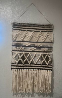 Handcrafted Black and Cream Woven Wall Hanging - Boho Home Wall Decor