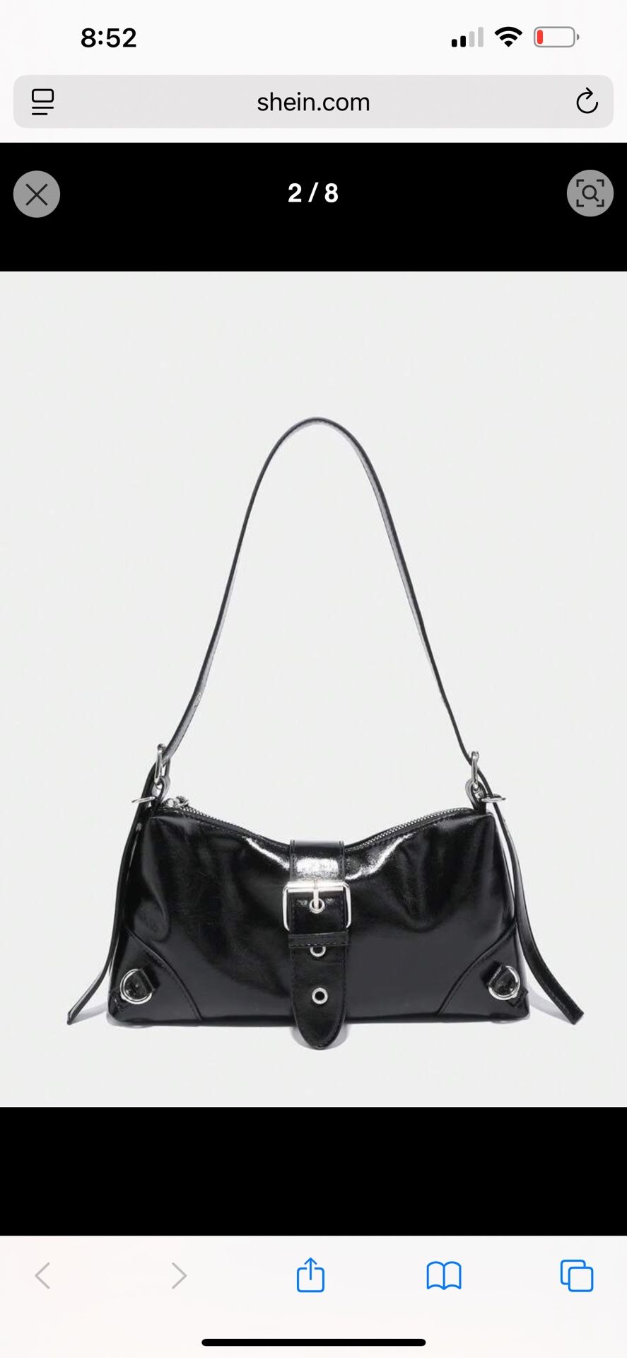 Shein Black leather shoulder bag with silver buckle detail