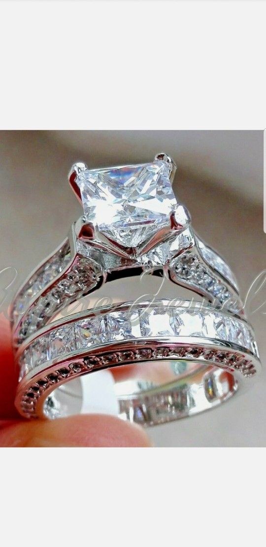 ❤Womens Wedding Engagement Ring Set Princess White Cz 925 Sterling Silver Sz 5-10❤