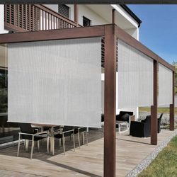 Outdoor Roller shade with Aluminum Valance, Wand Operation Roller Shade Cloth for Patio Porch Gazebo
