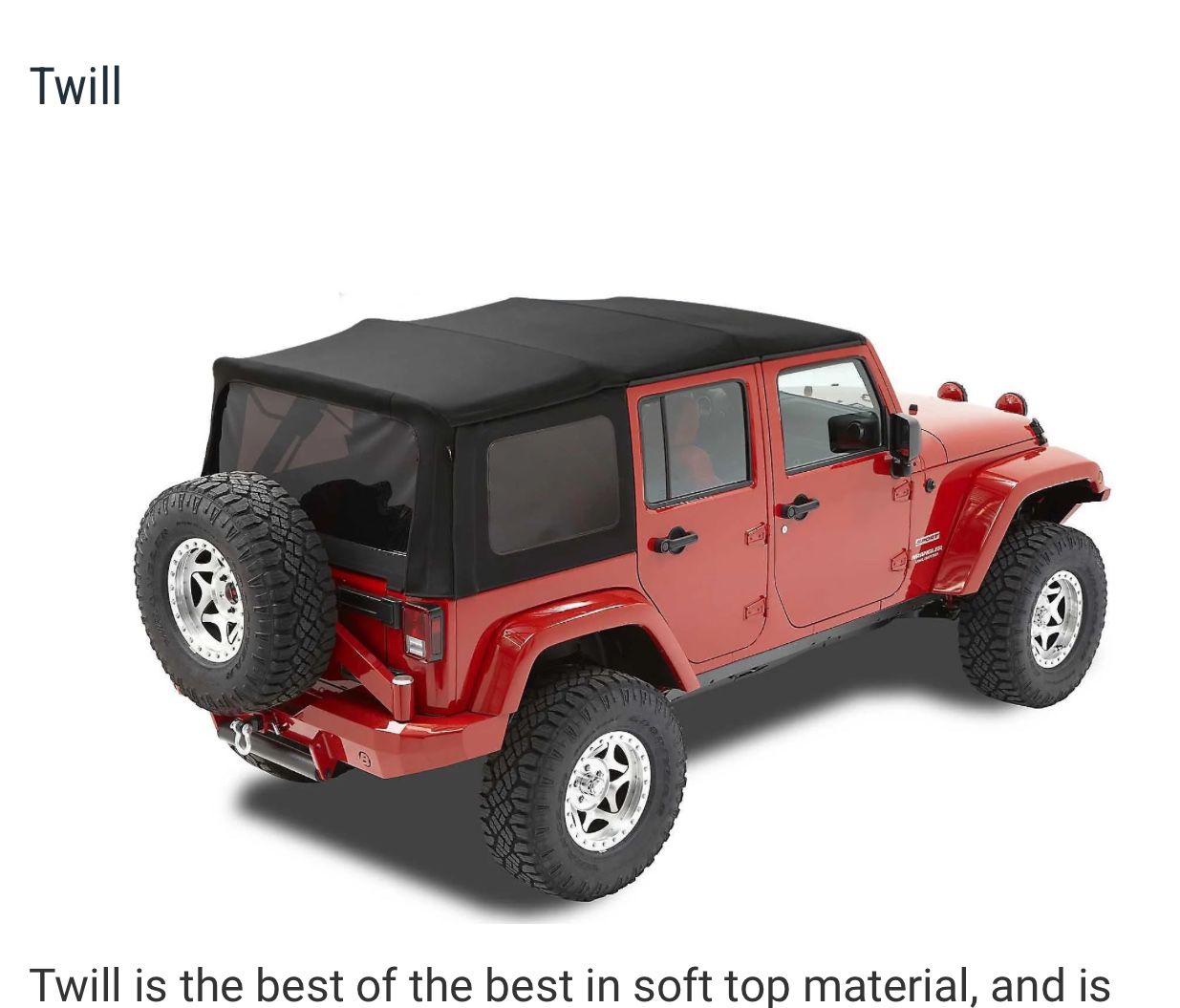 soft top for 2018 -2024 jeep wrangler jl. premium twill 