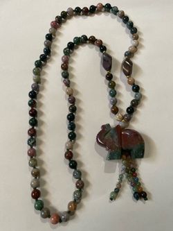 Jasper Beaded Elephant Pendant Necklace