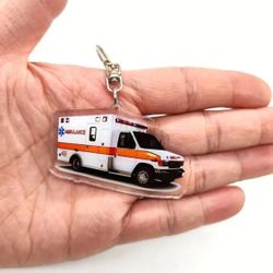 Cute flat Acrylic Ambulance Keychain