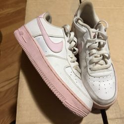 Nike Air Force 1 White Pink Girls 4.5Y Leather Low Top Sneakers