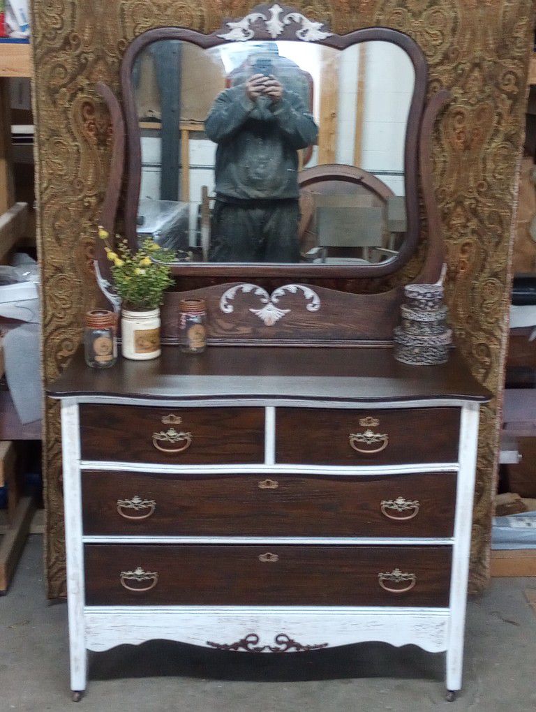 Antique Oak Dresser With Mirror