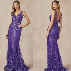 New With Tags Purple Glitter Long Formal Dress & Prom Dress $210