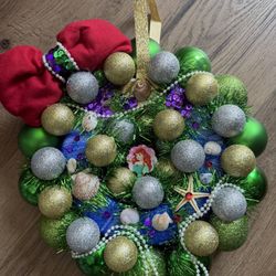 13” Princess Ariel Christmas Wreath On Sale Pretty Ocean Theme Reef Ariel In The Center Can Be Hanged On Your Front Door Or Christmas Party Home Decor