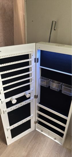 White Jewelry Armoire Cabinet with LED Light