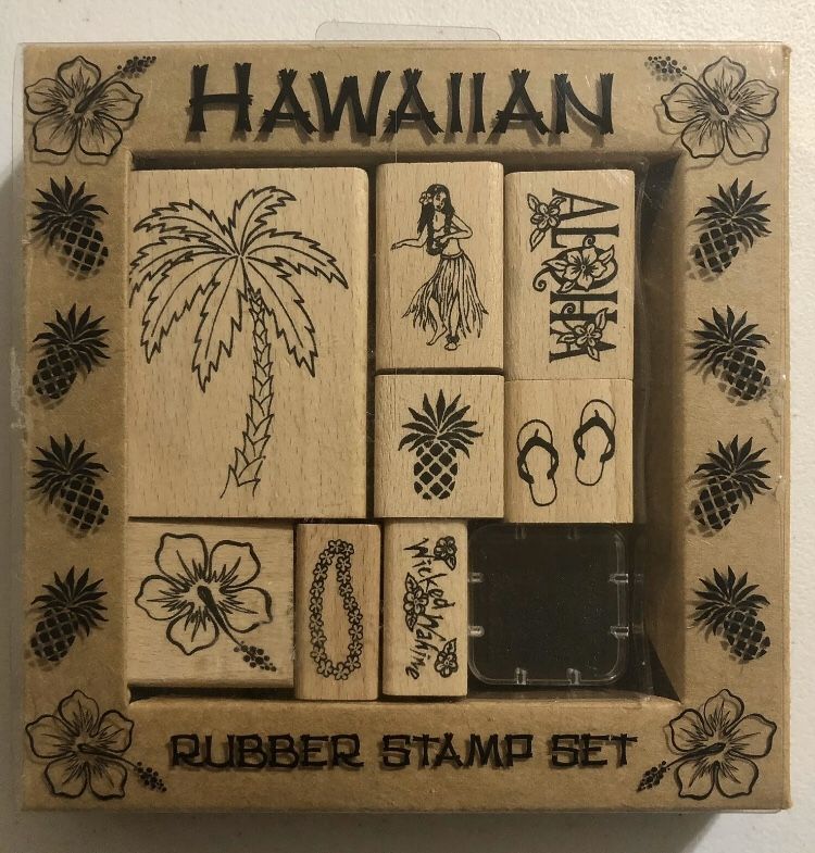 Hawaiian Wood Rubber Stamp Set