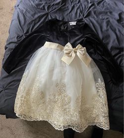Rare Editions Girl's Black Velvet and Gold Embroidered Holiday Dress