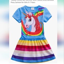 Toddlers Unicorn Rainbow T-shirt Dress Sz5