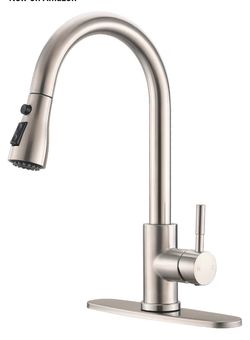 GIMILI Kitchen Faucet Pull Down Sprayer Brushed Nickel Deck Plate for 1 or 3 Hole Sink on Laundry Bar Outdoor RV Utility Camper