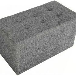 New 30" High Tufted Seville Classics Medium Heather Gray Storage Bench Ottoman Portable Foldable Coffee Table Footrest