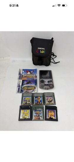 Nintendo Game Boy Color Atomic Purple CGB-001 W/ 6 Games, Manueles, Case