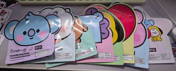 the creme shop and bt21 collab printed essence sheet mask