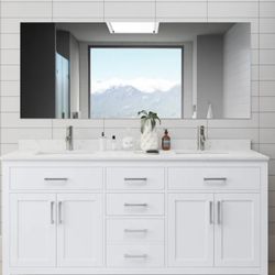 Wyndham Collection Beckett 60-in White with Brushed Nickel Trim Undermount Double Sink Bathroom Vanity with C...