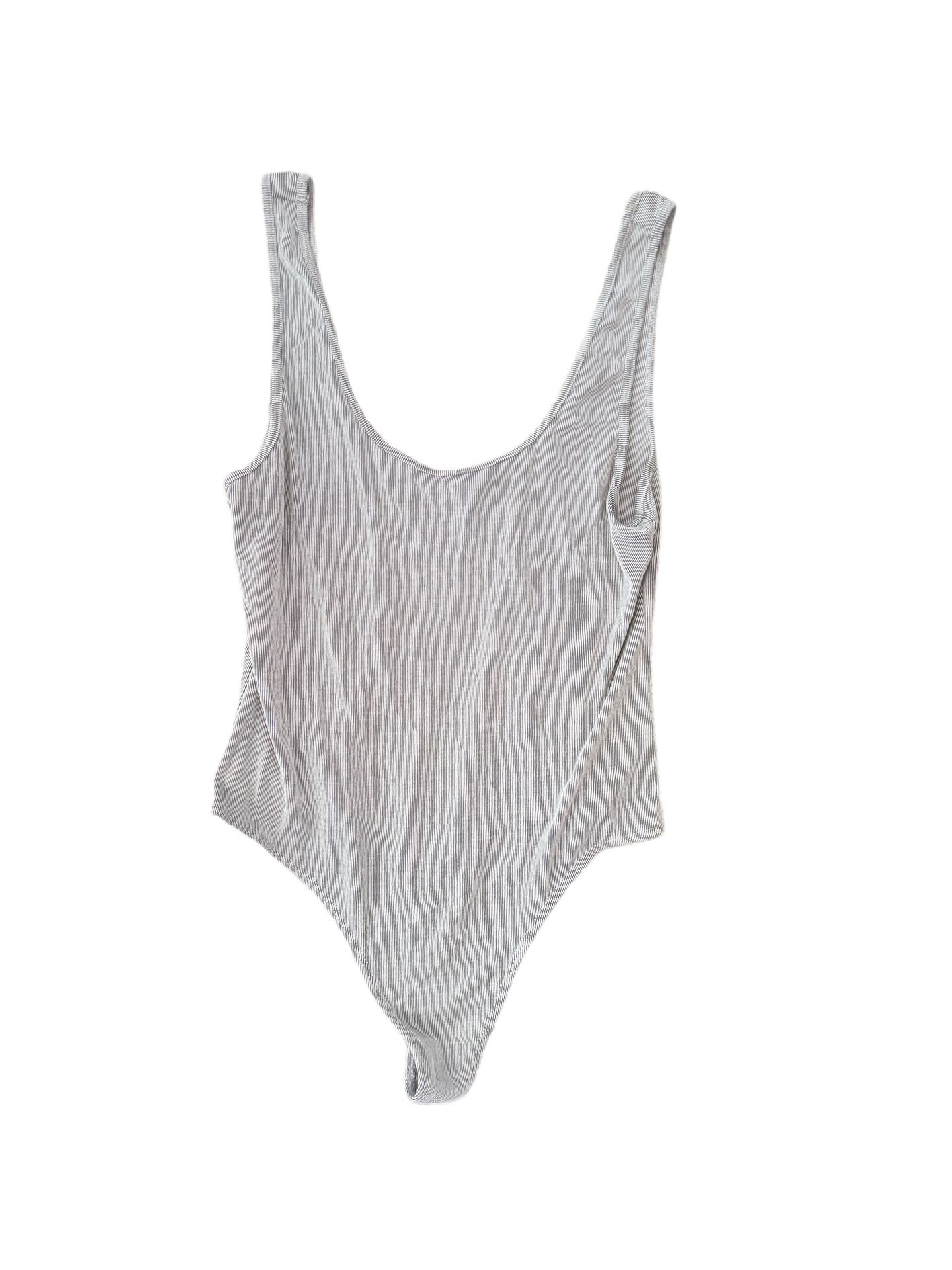 Women's dress forum Gray and white striped backless cotton Bodysuit Sz large