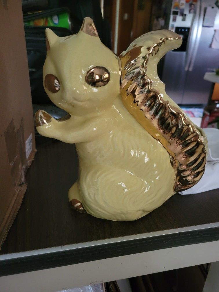 1960s Squirrel Pottery Planter 24k Gold