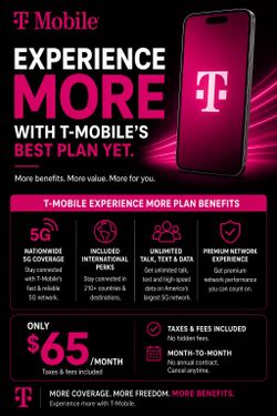 T-Mobile Experience More Plan – $65/Month (Taxes Included)