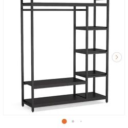 Cynthia Black Garment Rack With Storage Shelves And Hang Rod