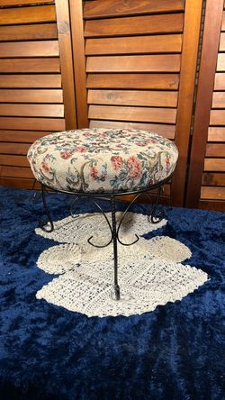Floral Tapestry Vanity Stool with Iron Base