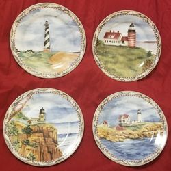 China Set of Coastal Lighthouse American Atelier SIGNALS Salad Plates
