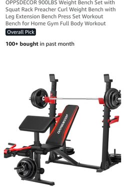 Weight Bench + Weights + Barbell
