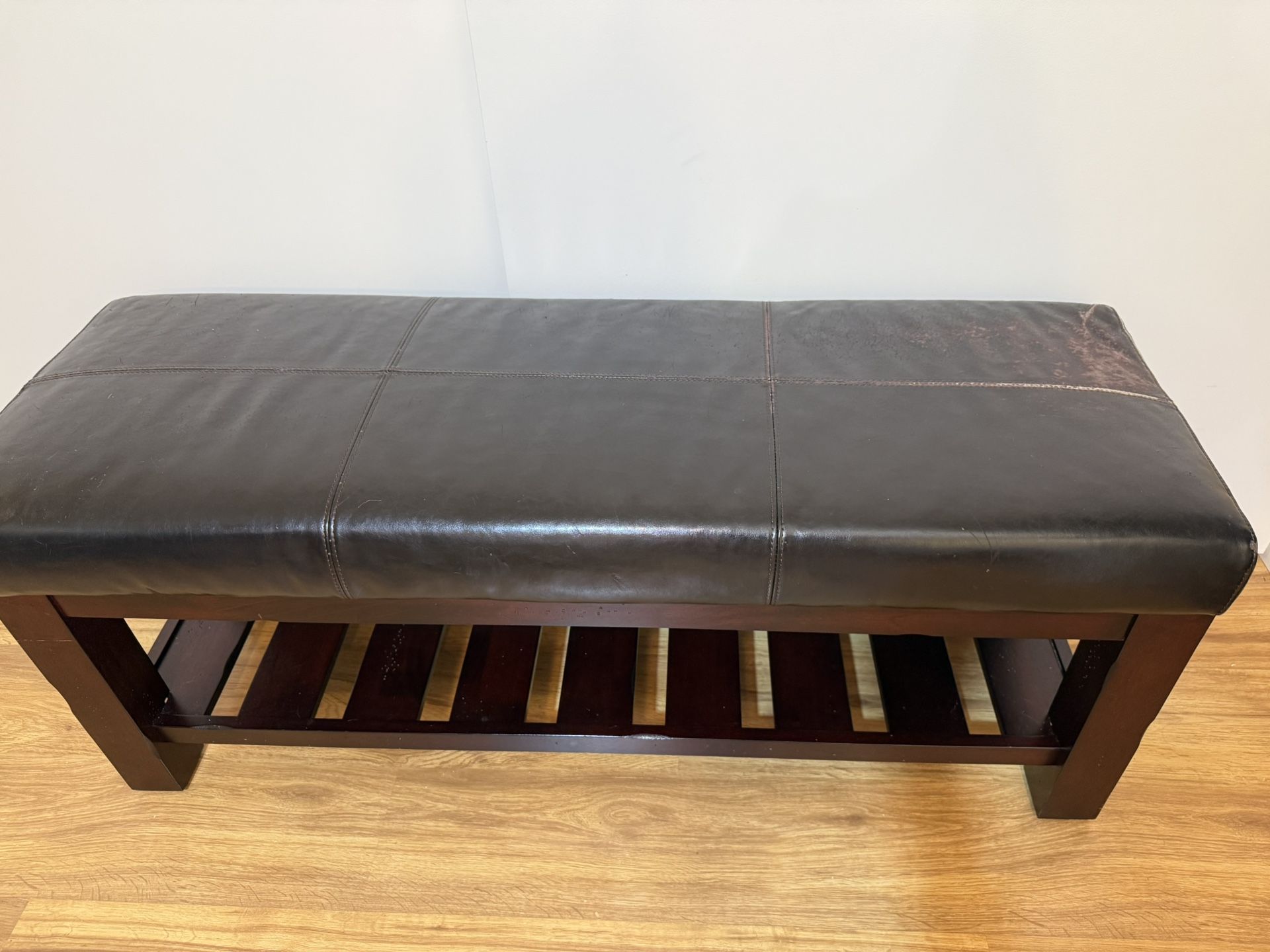 Long/Large Leather Topped Ottoman 