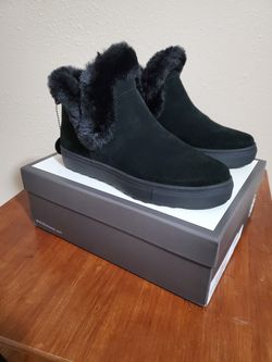 Faux fur Ankle suede black boots J/slides