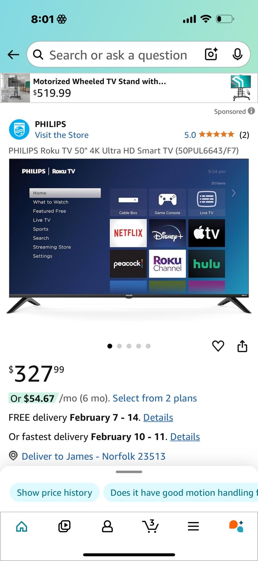 Brand New Still And His Original Package 50 Inch Screen Tv
