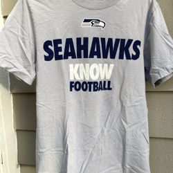 Seattle Seahawks Know Football NFL Nike 100% Cotton Gray SZ S T Shirt Chest 18", 26.75" long. Excellent condition!
