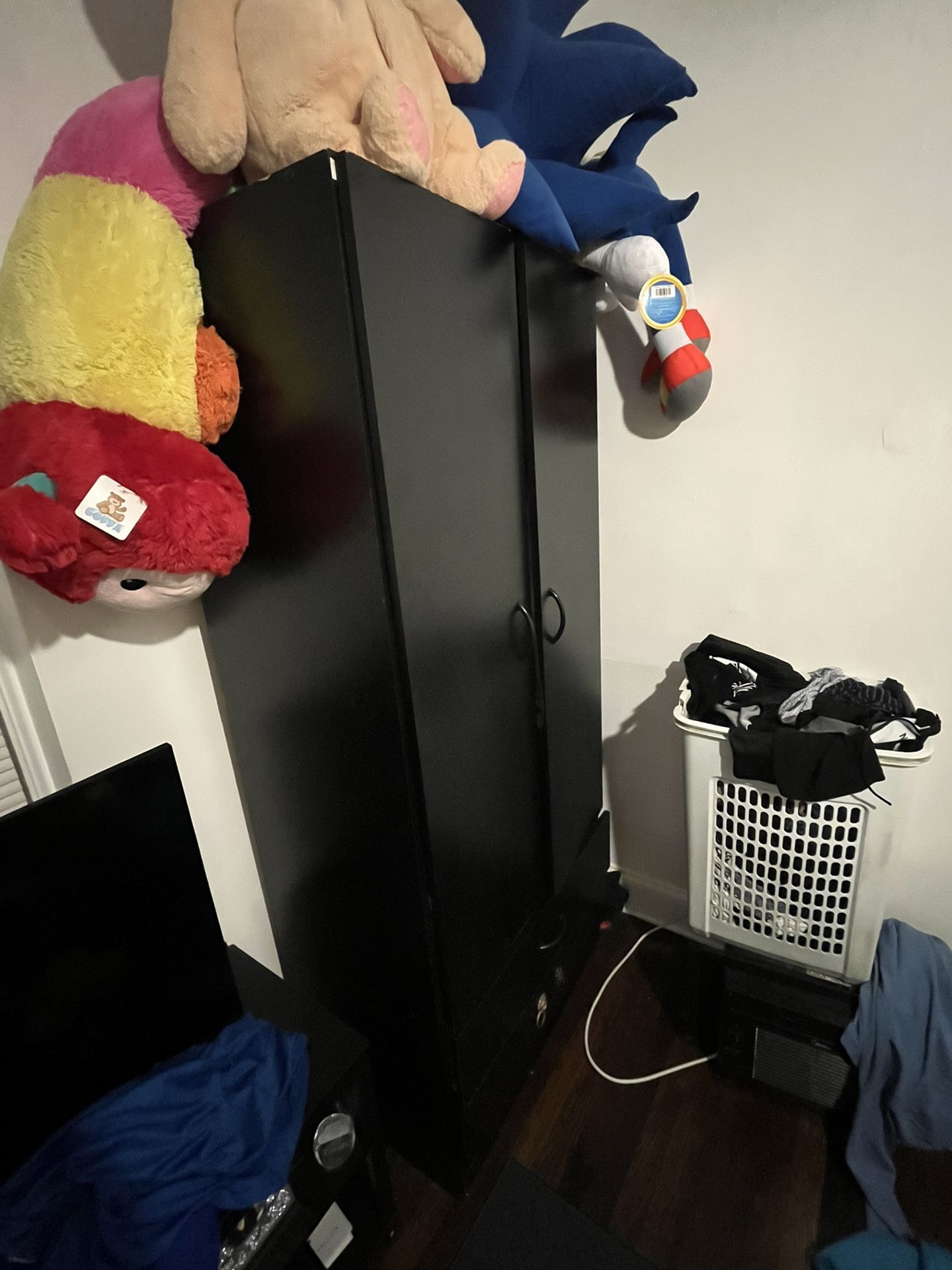 Black Wardrobe Closet with Hanging Space & Drawers