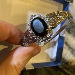 Genuine Black Spinel Bangle Bracelet - 6.5”