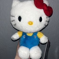 Hello Kitty Sanrio Plush Doll 2020 Mattel 10” Toy Blue Overalls Sitting Soft NWT