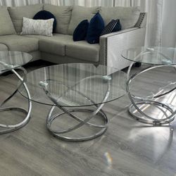 COFFEE TABLE & END TABLES - SILVER & GLASS
