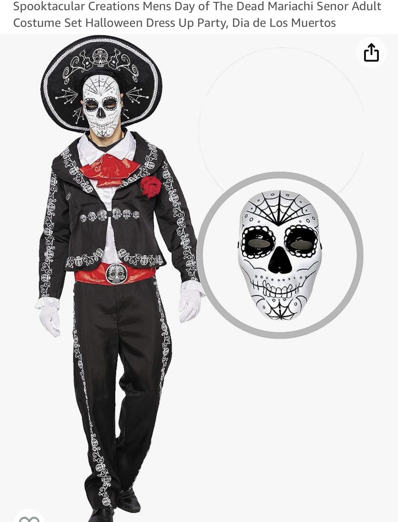 Men’s Day Of The Dead Costume Halloween Size Medium