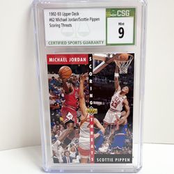 1992-93 Upper Deck #62 Michael Jordan/Scottie Pippen Scoring Threats CSG Mint 9 Basketball Card