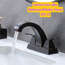  Commercial Lavatory Stainless Steel Double Handle Oil Rubbed Bronze Bathroom Vanity Sink Faucet with Water Supply Lines(Part number: DST047H)