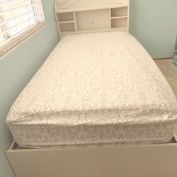 White Twin Bed Frame w/ Storage Drawers & Headboard