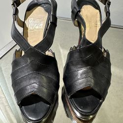 Louboutin black platform open toe sling back 37.5