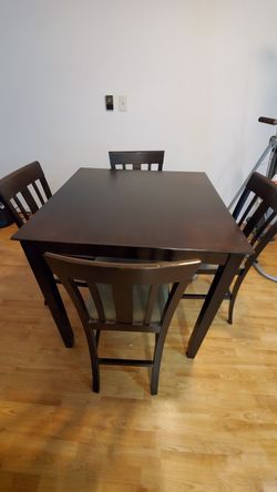 5 Piece Espresso Wooden Counter High Table & Bar Stools Set