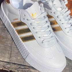 Adidas Sambarose Women's Size 7.5 White Gold Platform  Shoes