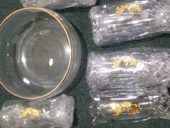 Glass And Bowl Set Gold Trim