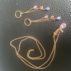 Rose Gold With Pink Pendant And Matching Earring Set 