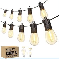 Minetom 101FT Outdoor-String-LED-Patio-Lights-Waterproof, 31Shatterproof S14 Vintage Edison Bulbs, Commercial Grade Outside Hanging Lights Waterproof 