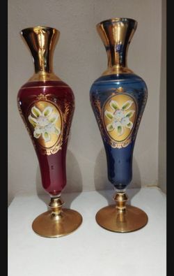 Vintage Italian Glass & 24K Gold Vases