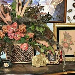 VINTAGE GOLD BLACK FRAMED VICTORIAN SIGNED JEAN LOUIS PREVOST BOTANICAL PICTURE FLOWER ARRANGEMENT BOX VASE ACCENT TABLE DECOR