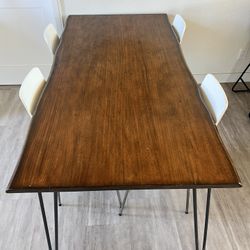 Large Live Edge Wood Slab Table + 4 Matching Chairs